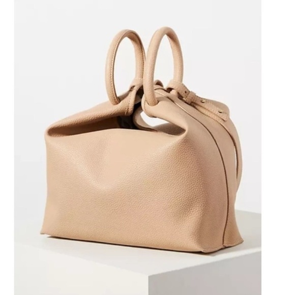 NWT Anthropologie Loop Handle Bucket Bag Taupe Vegan Leather - Picture 1 of 10